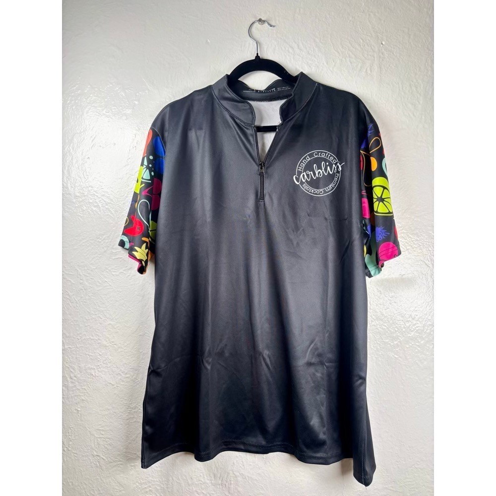 Carbliss Crew Pit Racing‎ Mens Large Black Quarter Zip Performance Jersey Fruit